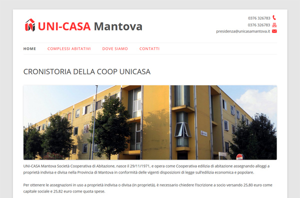 Screenshot Sito Web UNI-CASA Mantova